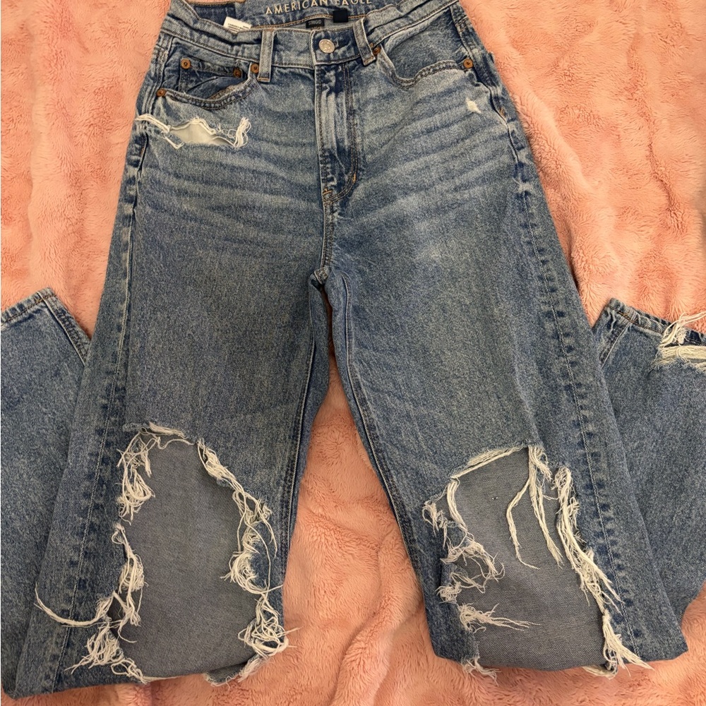 American Eagle Outfitters Women's Ripped Light Blue Boyfriend Jeans